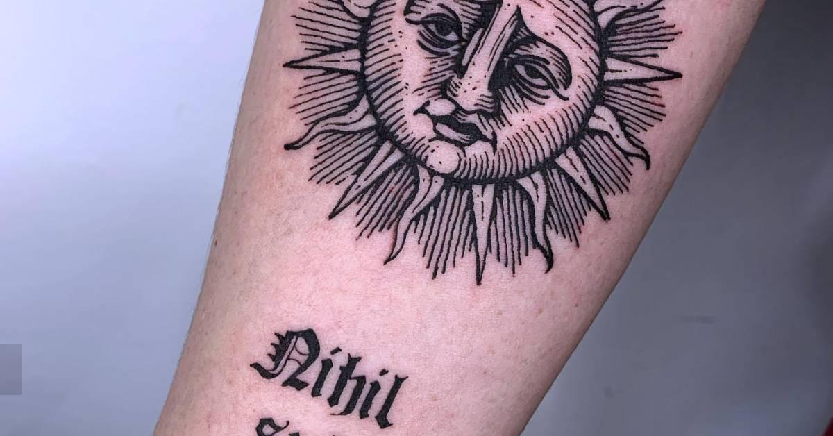 Inti sun and "nihil sub sole novum" tattoo located on