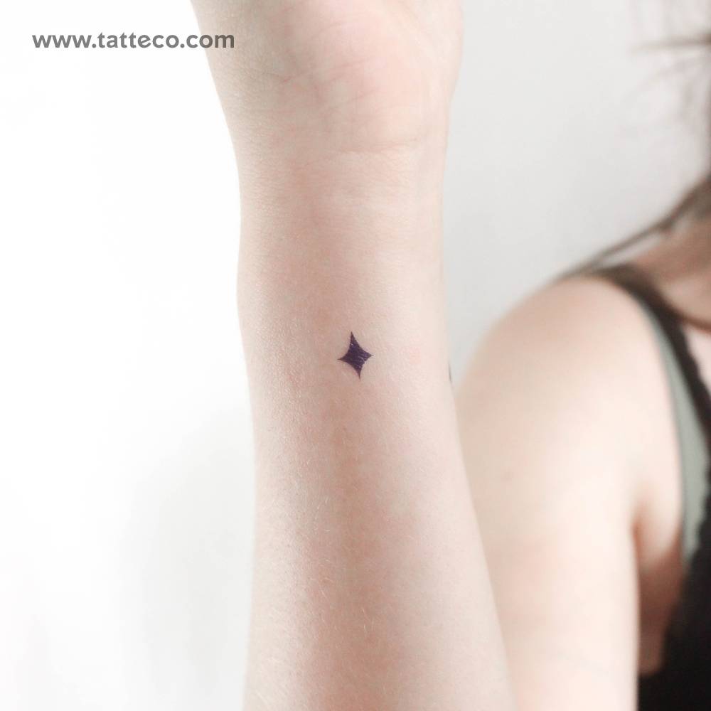 Blue star temporary tattoo located on the wrist.