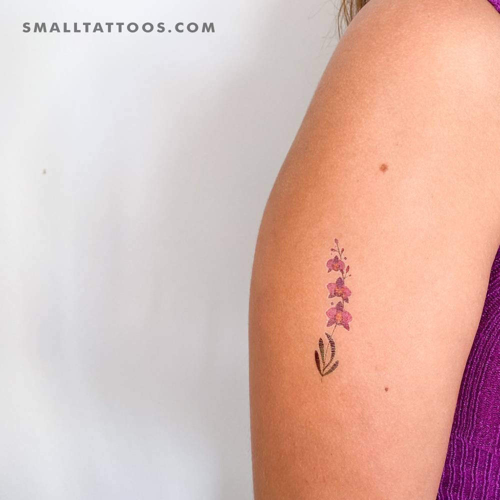 Purple orchid temporary tattoo by Lena Fedchenko.