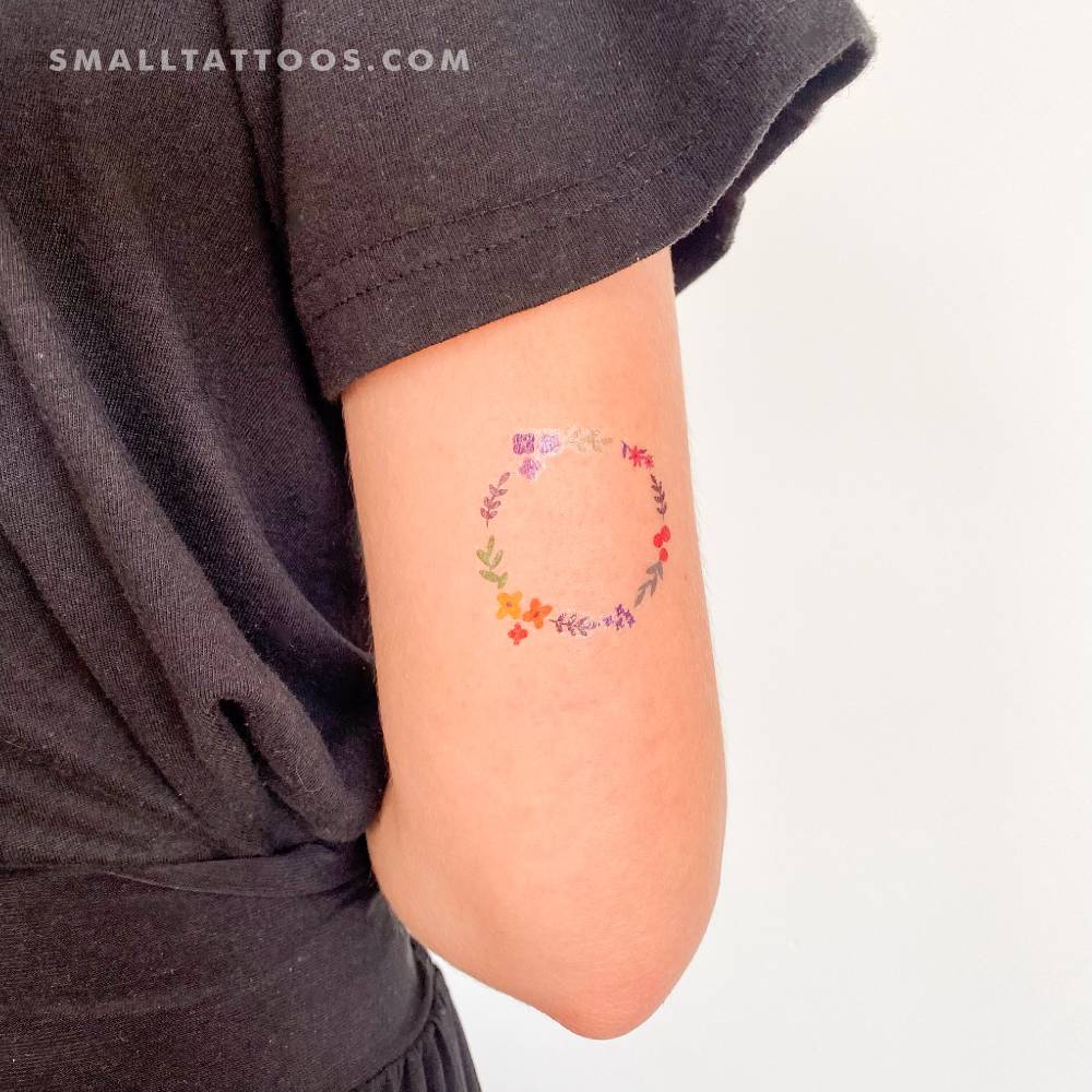 Flower wreath temporary tattoo by Zihee.