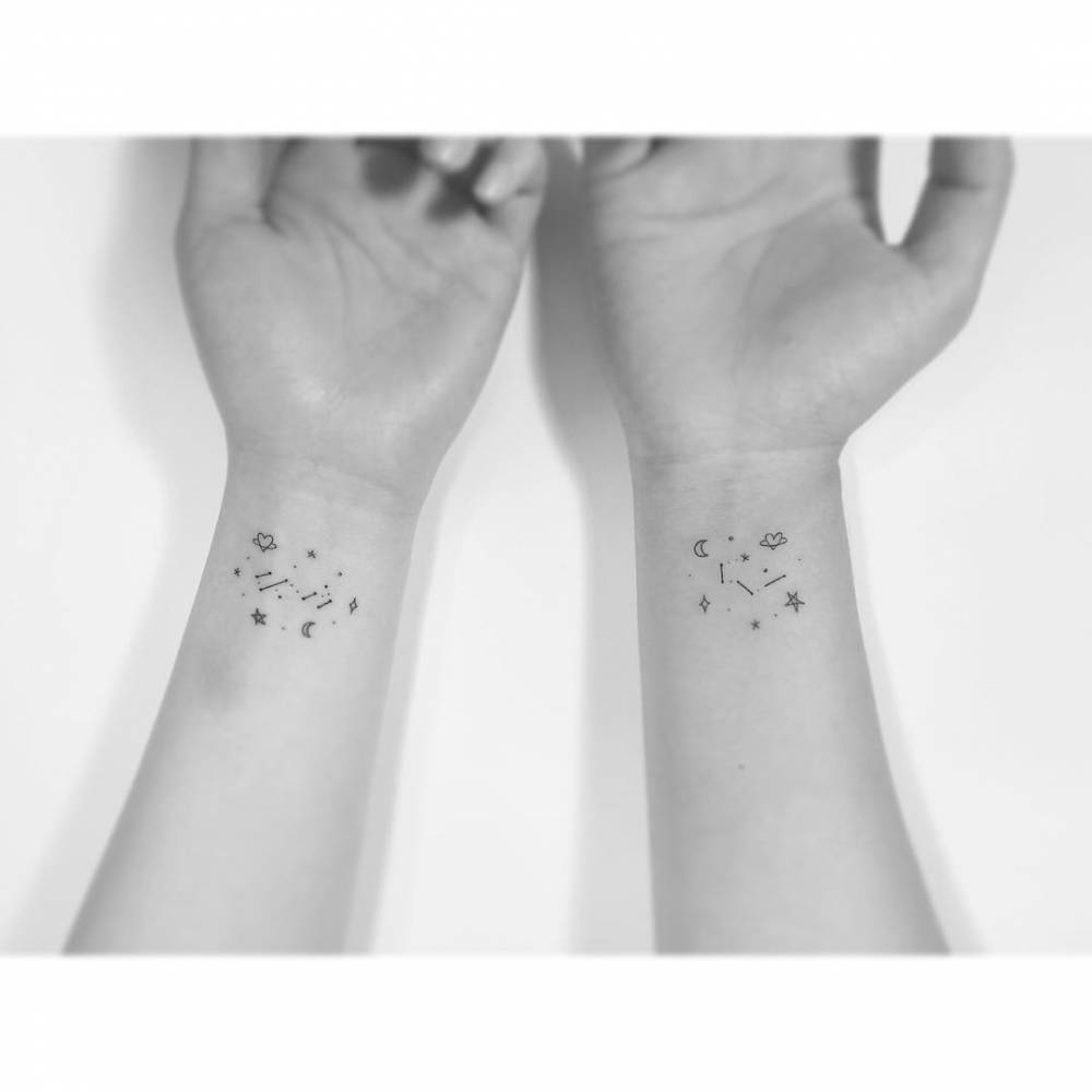 Matching minimalist Scorpius and Taurus constellations tattoo for best friends.