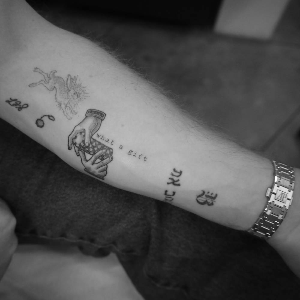 Casino chips tattoo located on Harrison Bader's inner forearm.