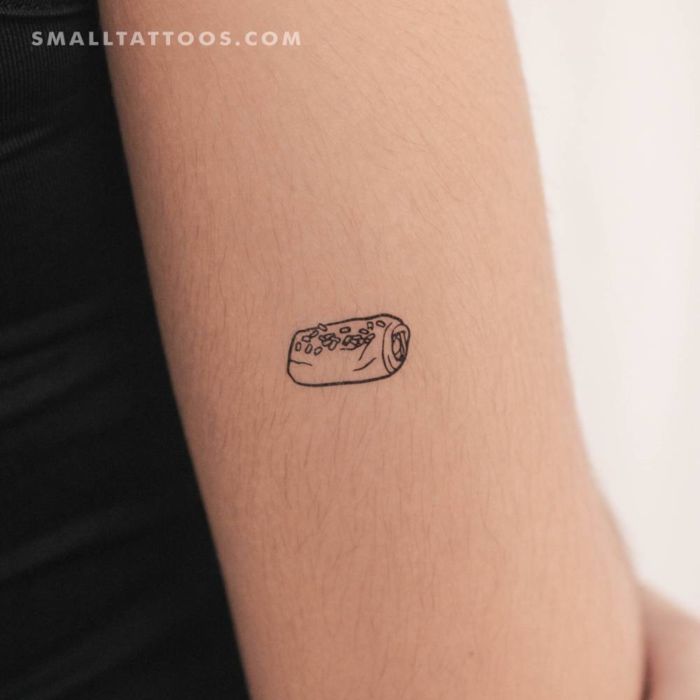 Pain au chocolat temporary tattoo located on the tricep.