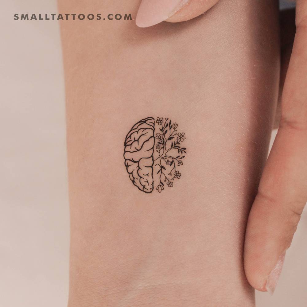 Flower brain temporary tattoo located on the wrist.