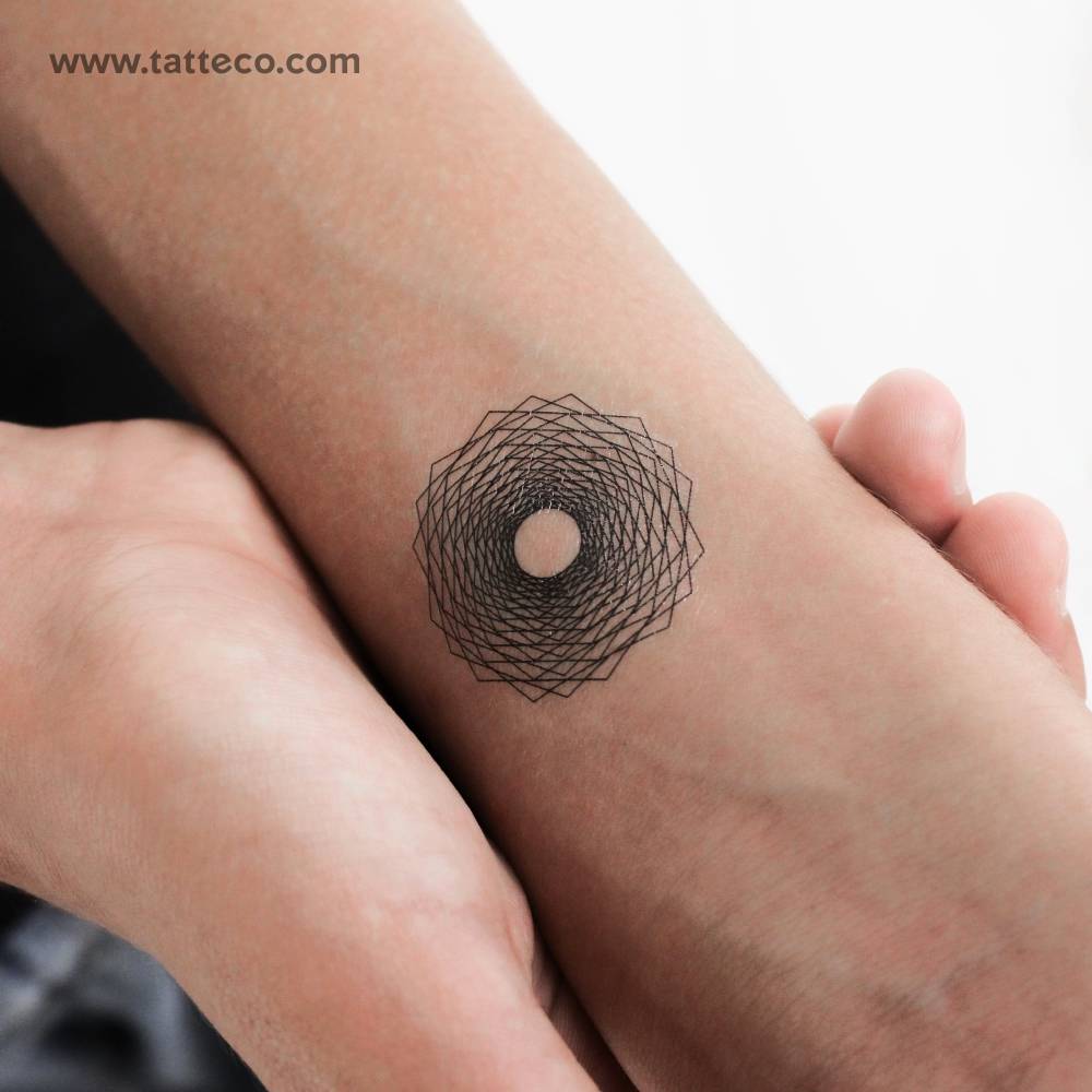Dodeca fractal temporary tattoo located on the wrist.