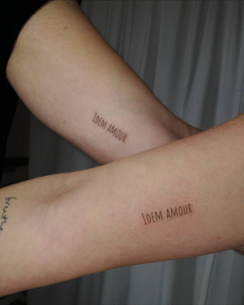 "Idem amour" matching lettering tattoo for best friends.