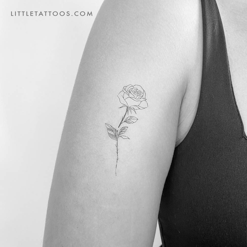Fine line style rose temporary tattoo by 1991.ink.
