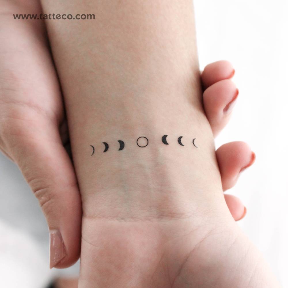 Moon phases temporary tattoo in minimalistic style.