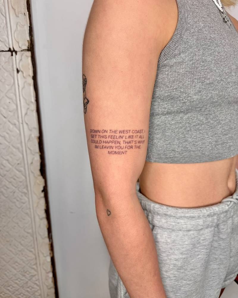 “Down to the west coast, get this feeling' like it all could happen, that's why I'm leaving you for the moment”.