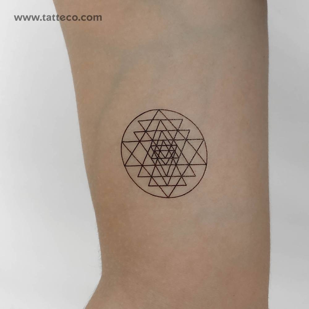 Sri Yantra temporary tattoo placed on the inner arm.