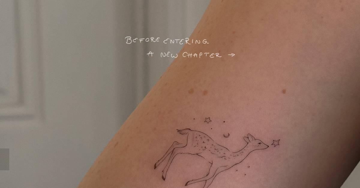 Fawn tattoo in fine line style located on the inner