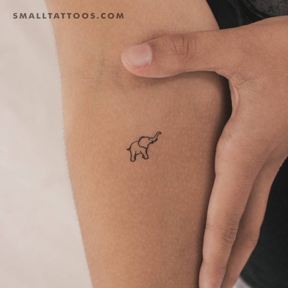 Elephant with upward-pointing trunk temporary tattoo.