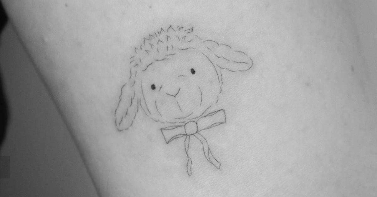 Lamb portrait tattoo in fine line style located on the