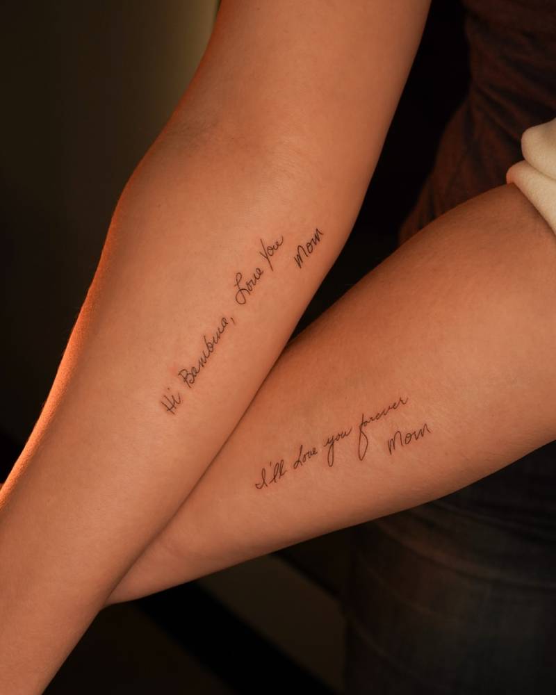 Matching mom's handwriting tattoo for sisters.