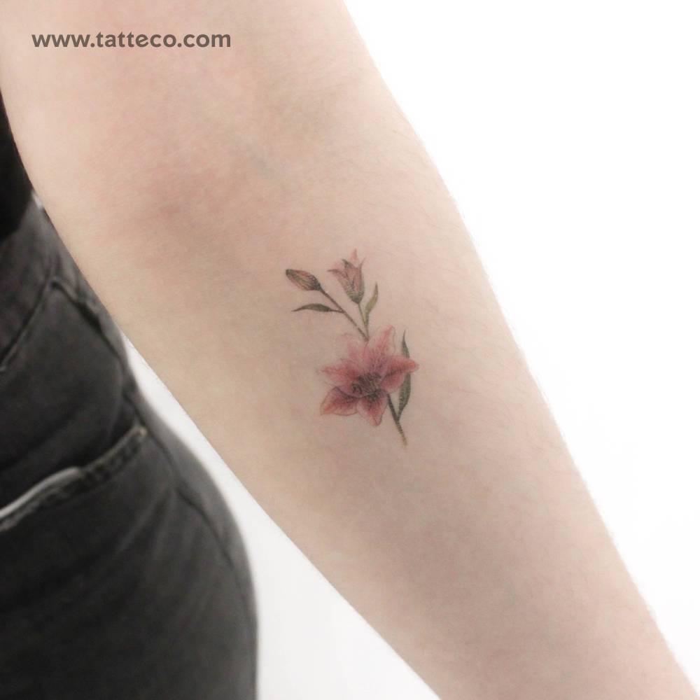 Watercolor style lily stargazer temporary tattoo.