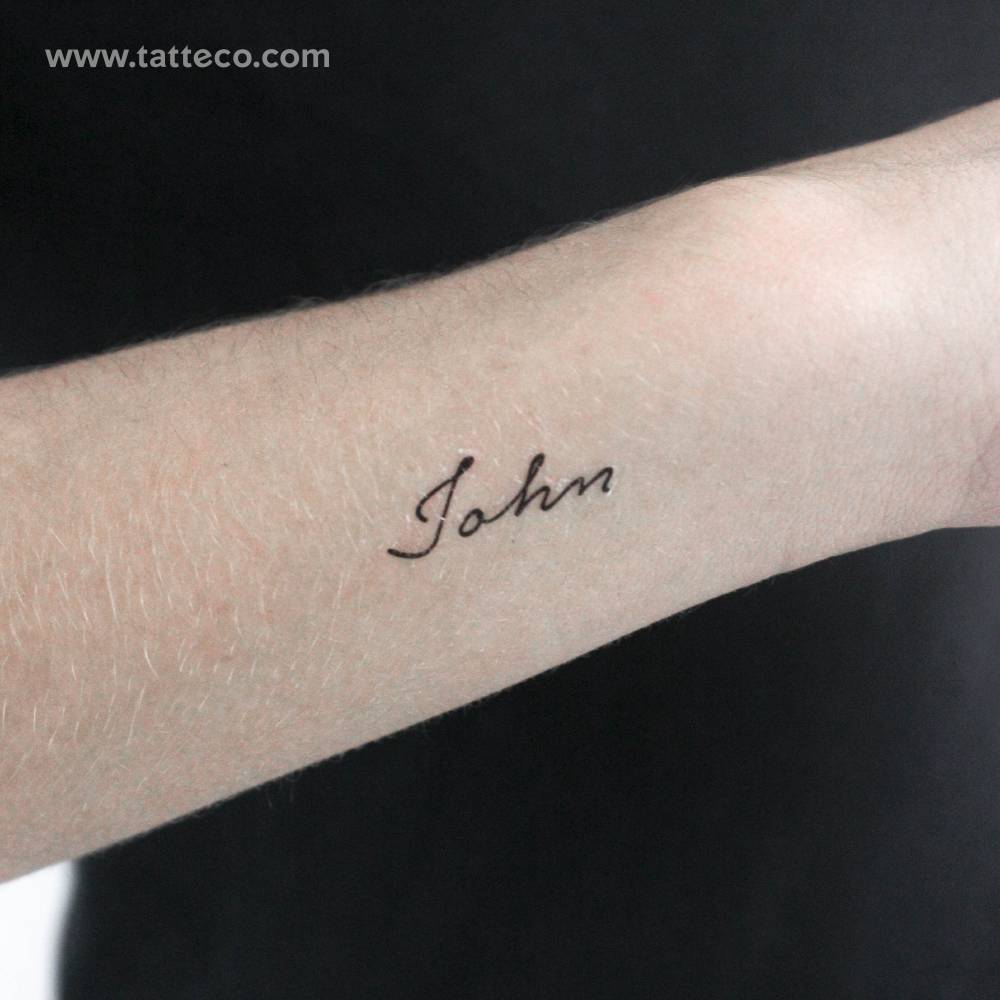 Handwritten font name "John" temporary tattoo.