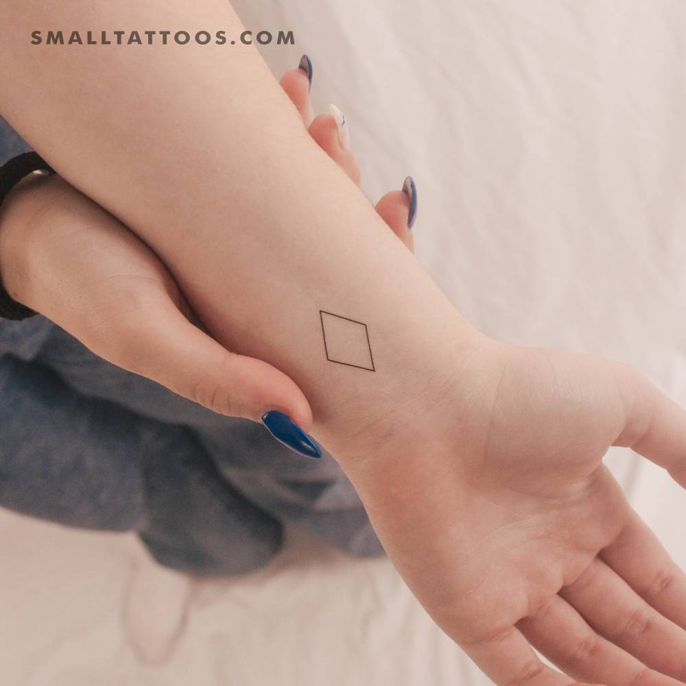 Fine line style rhombus outline temporary tattoo.