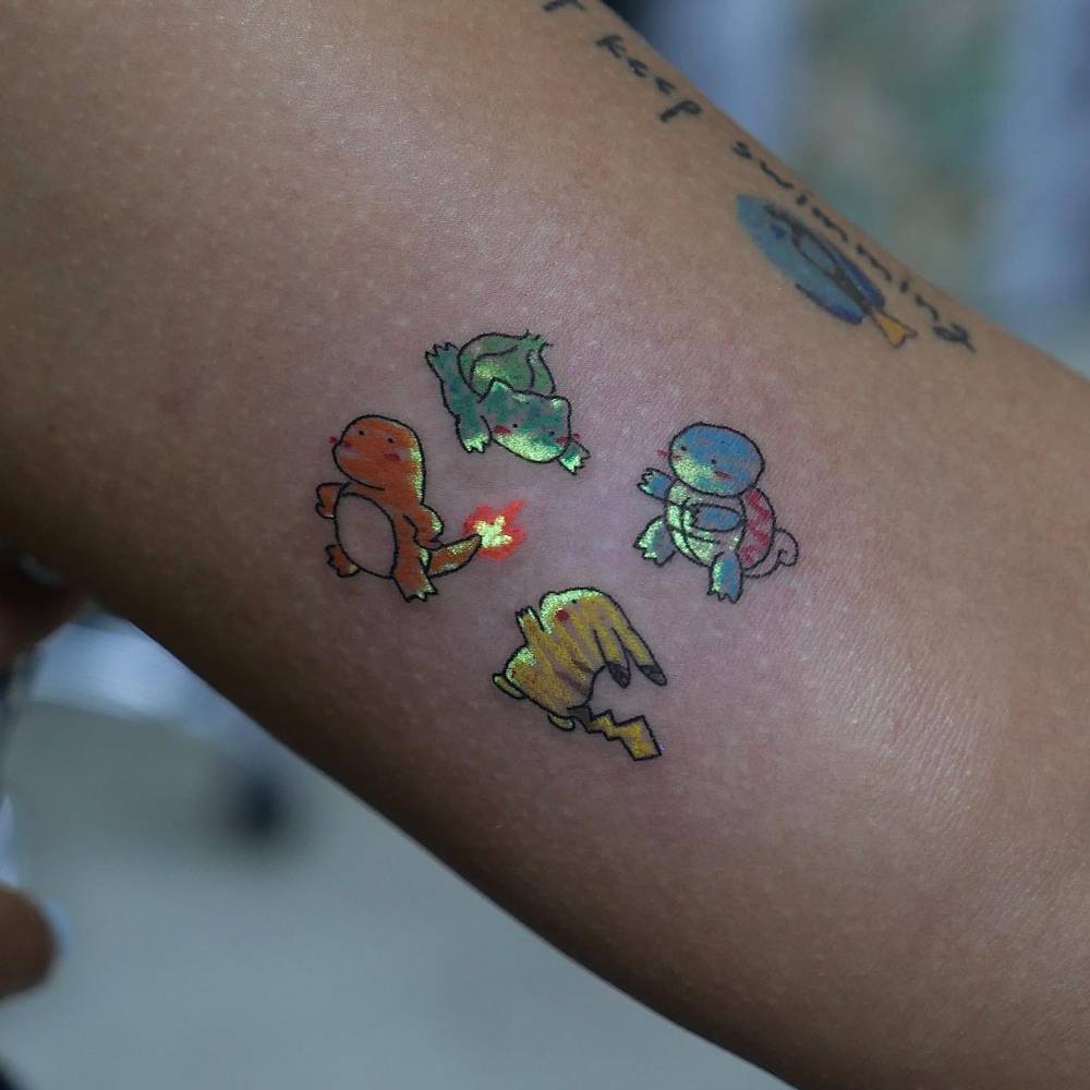 Charmander, Bulbasaur, Squirtle and Pikachu.