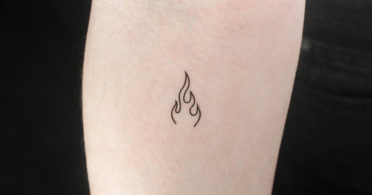 Minimalist flame temporary tattoo done on the inner
