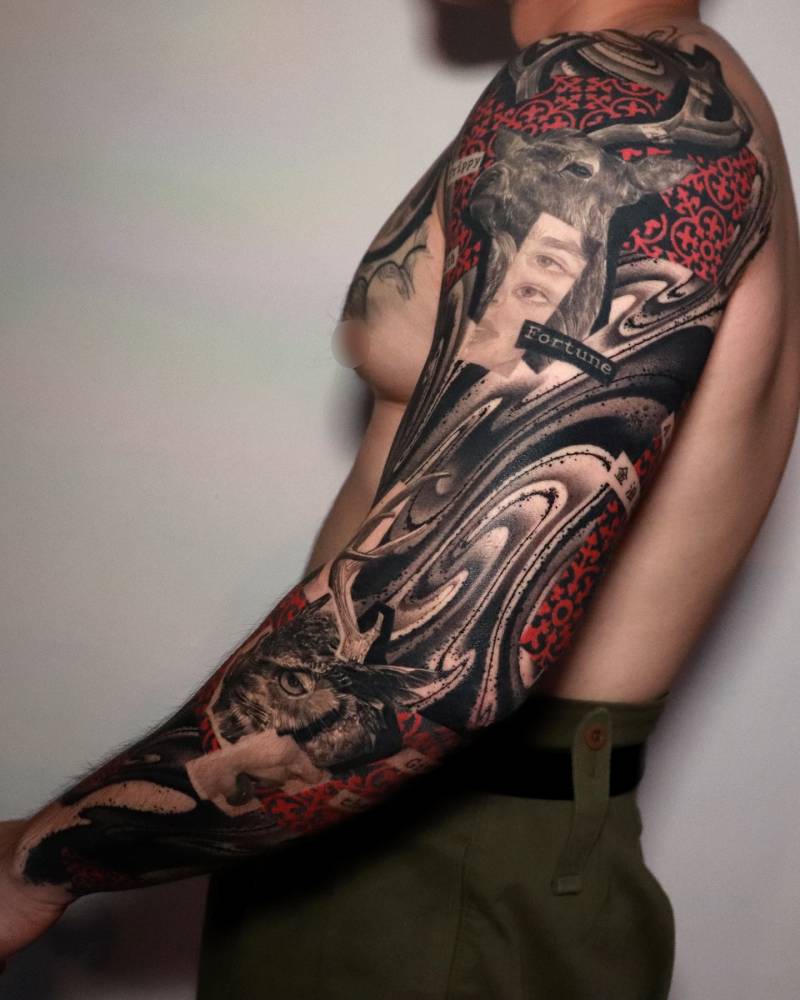 Graphic style tattoo sleeve.