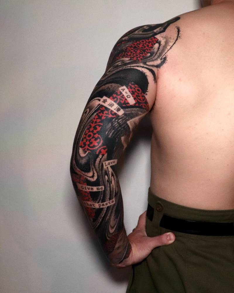 Graphic style tattoo sleeve.