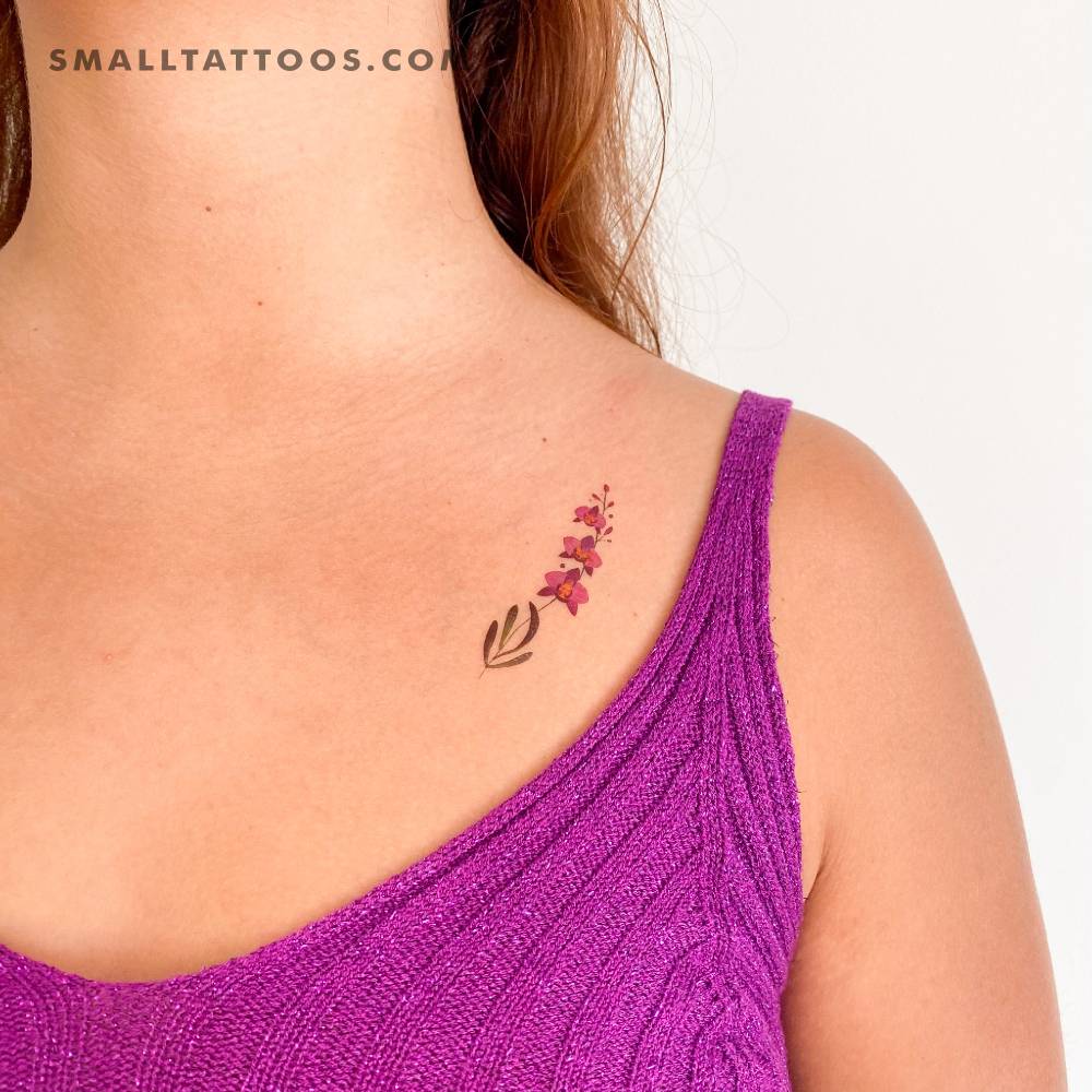Purple orchid temporary tattoo by Lena Fedchenko.