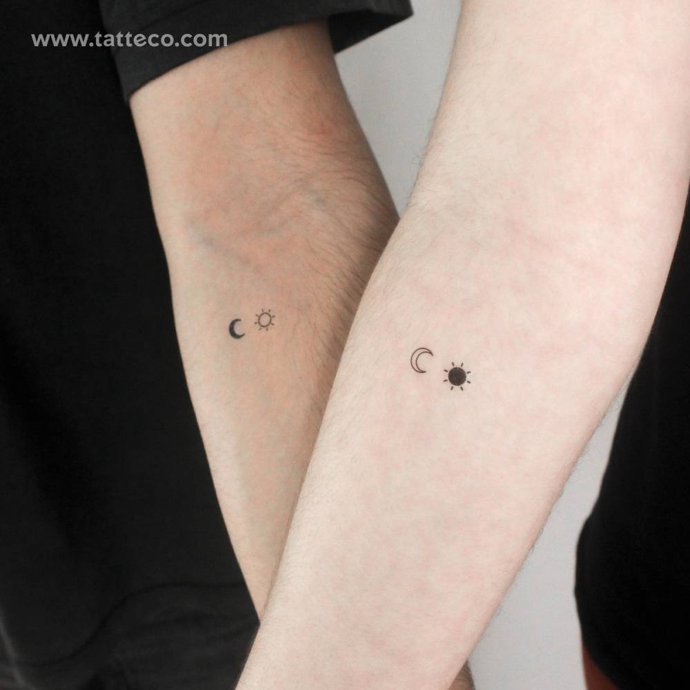 Matching sun & moon couples temporary tattoos.