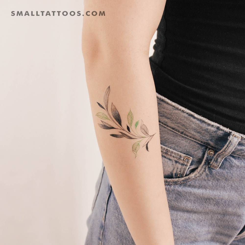 Green and black leaves by Ann Lilya temporary tattoo.