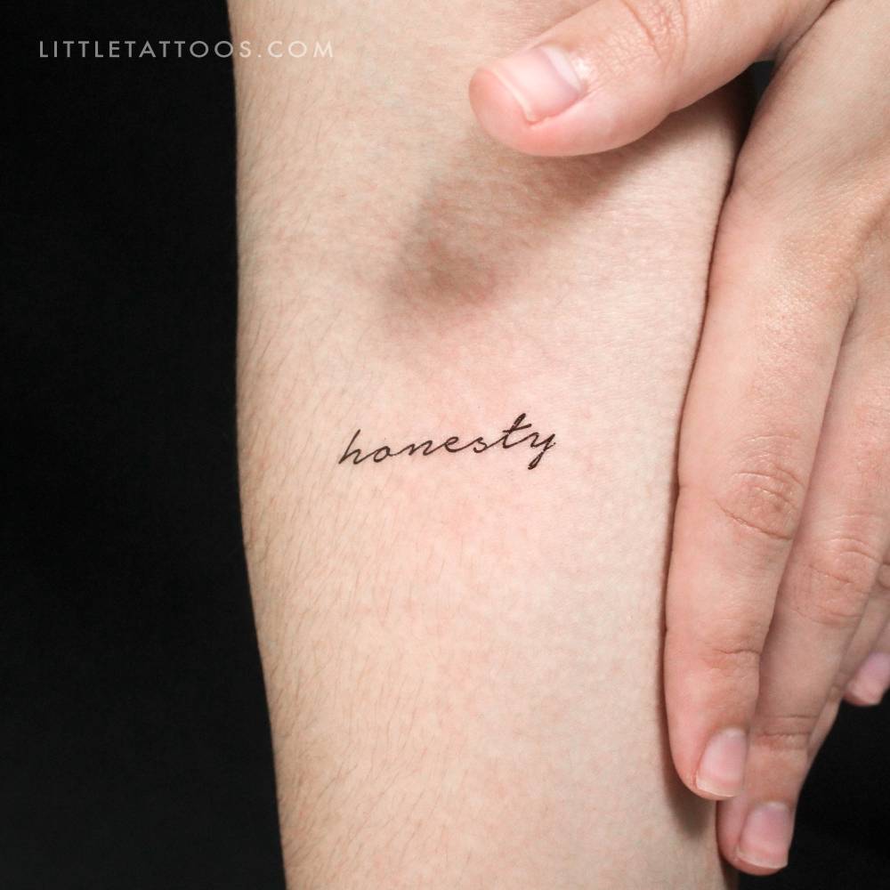 Handwritten font word "honesty" temporary tattoo.
