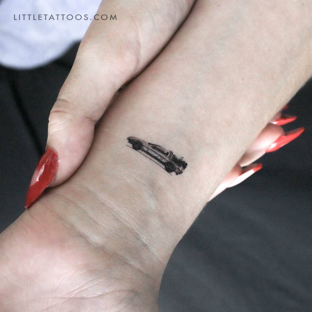 Delorean DMC-12 temporary tattoo on the wrist.