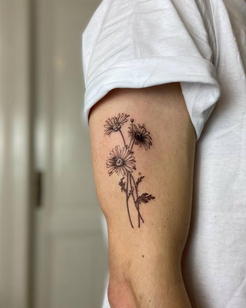 Daisy flowers tattoo located on the upper arm.