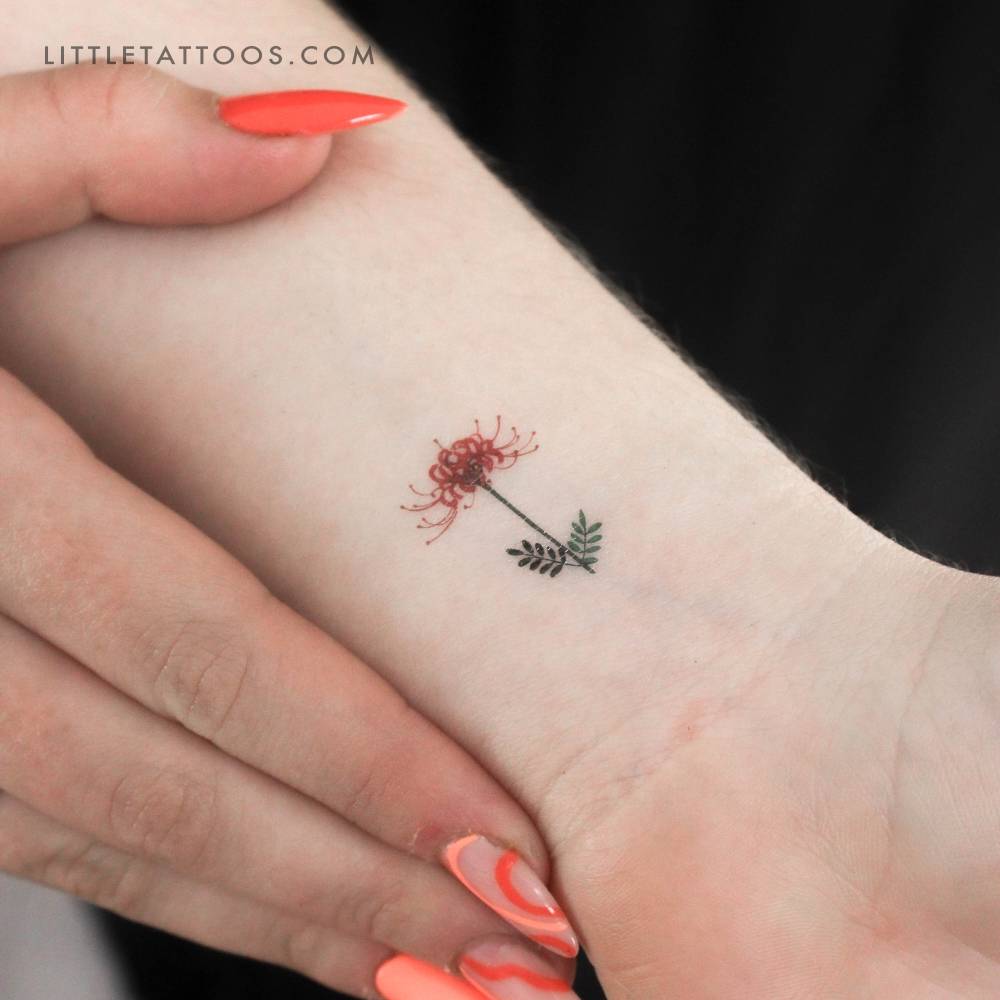 Small red spider lily by Zihee temporary tattoo.