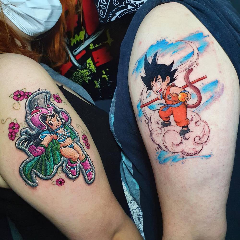 Matching Chi-Chi and Goku tattoo for couple.