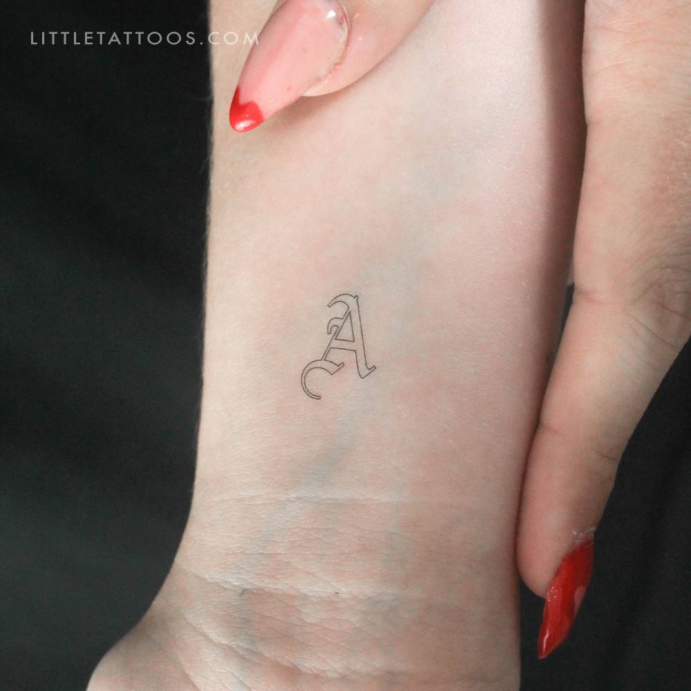 Old English A Letter Outline Temporary Tattoo