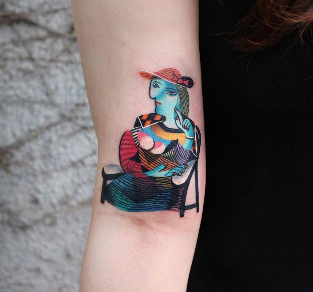 Portrait of Marie-Thérèse Walter tattoo located on the bicep.