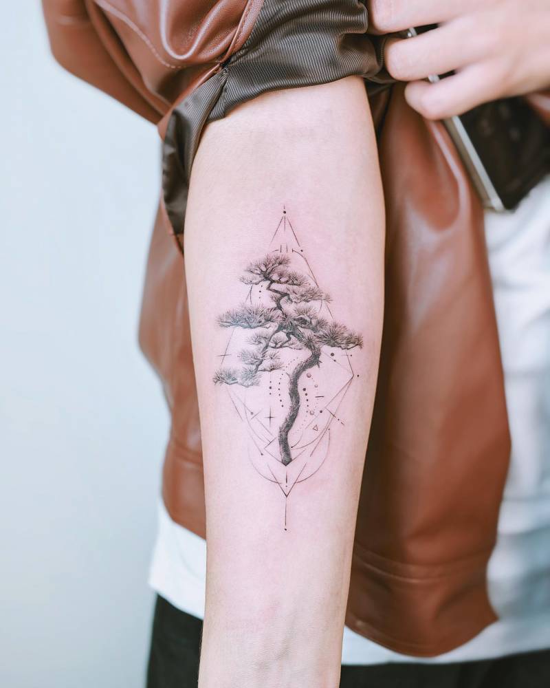 Bonsai tattoo located on the inner forearm.