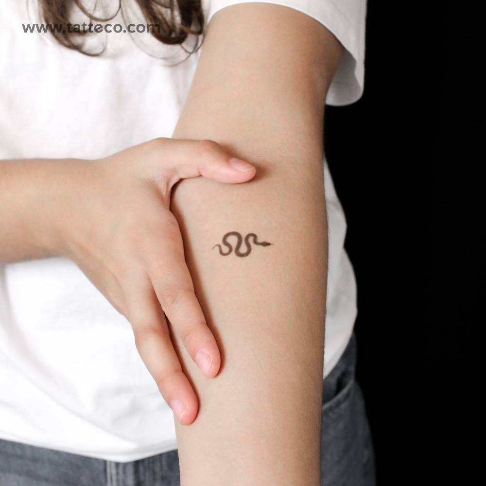 Dotwork snake semi-permanent tattoo placed on the inner forearm.