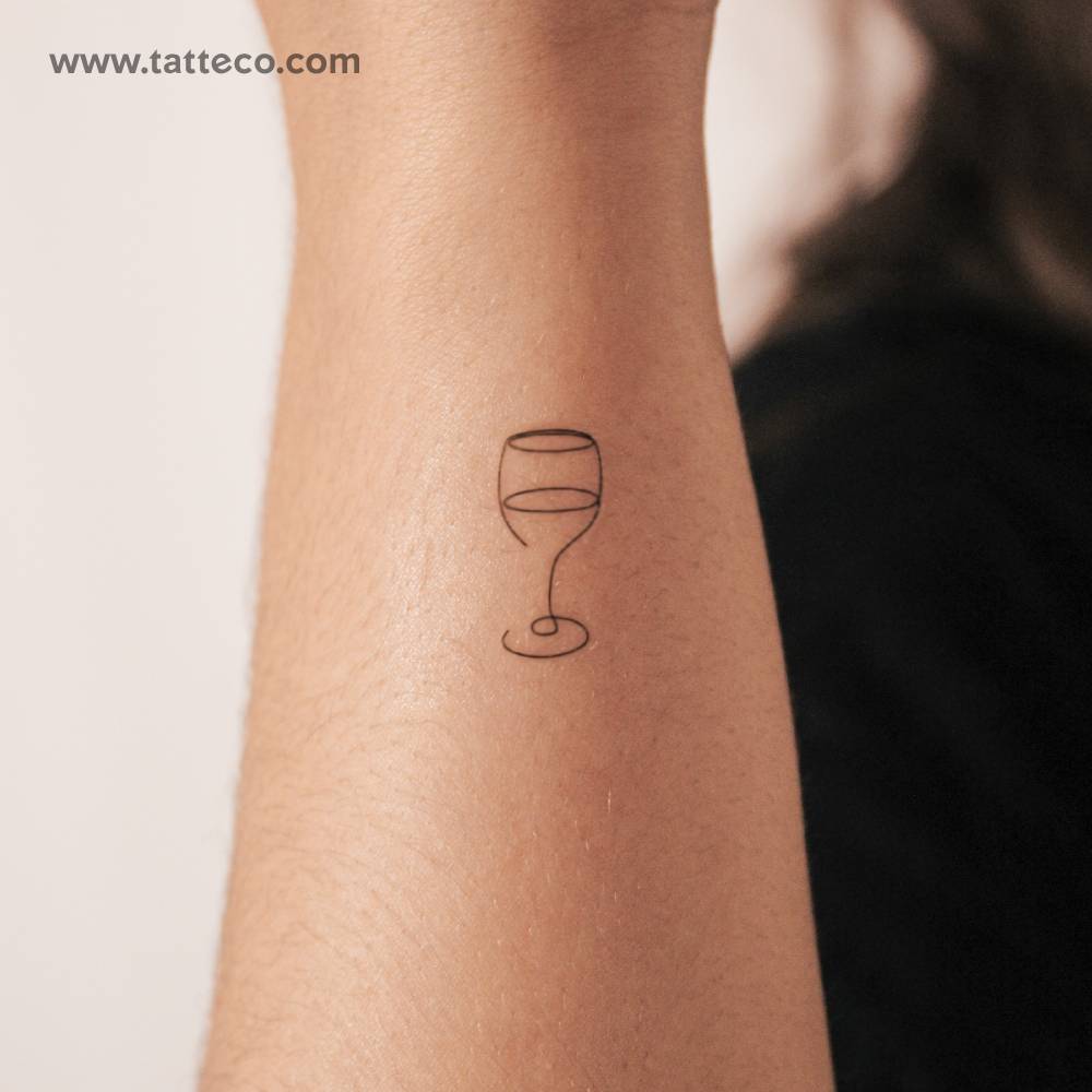 Fine Line Wine Glass Semi-Permanent Tattoo