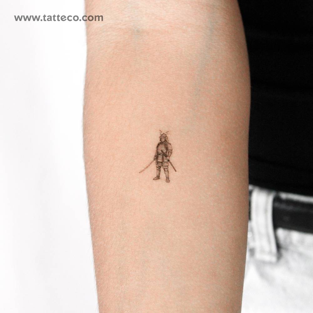 Samurai temporary tattoo located on the inner forearm.