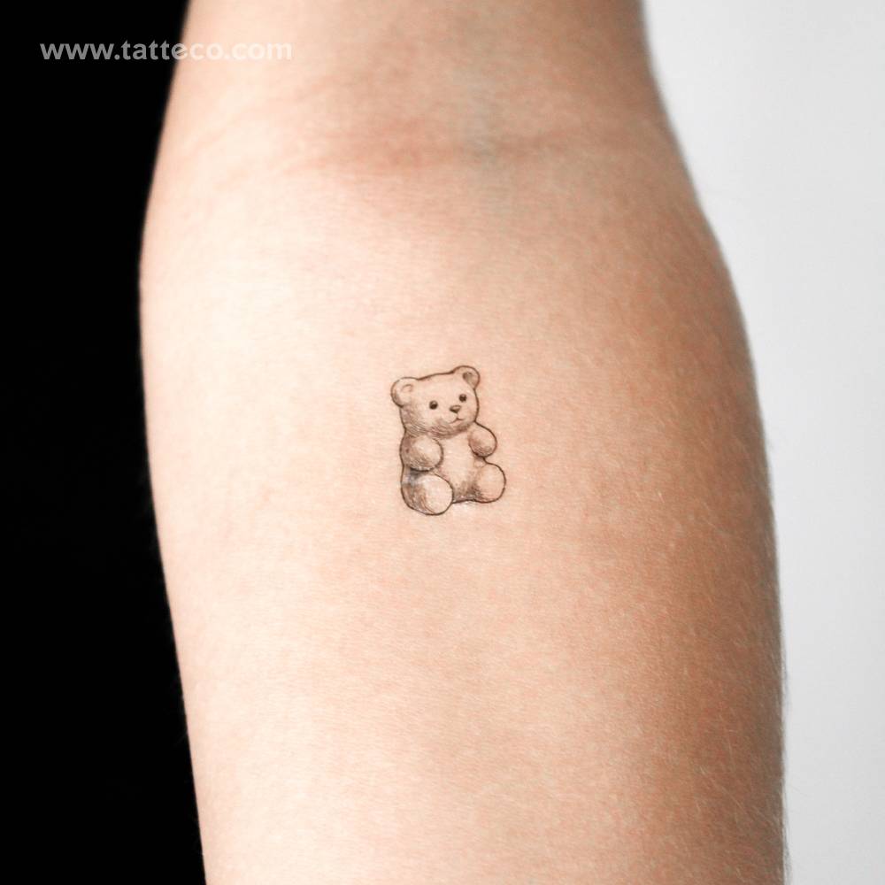 Gummy bear temporary tattoo placed on the inner forearm.