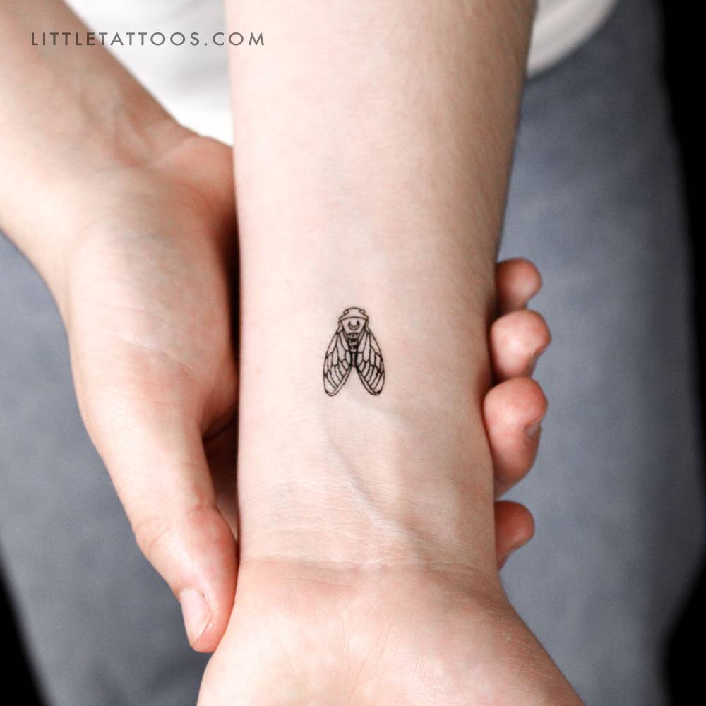 Cicada temporary tattoo located on the wrist.