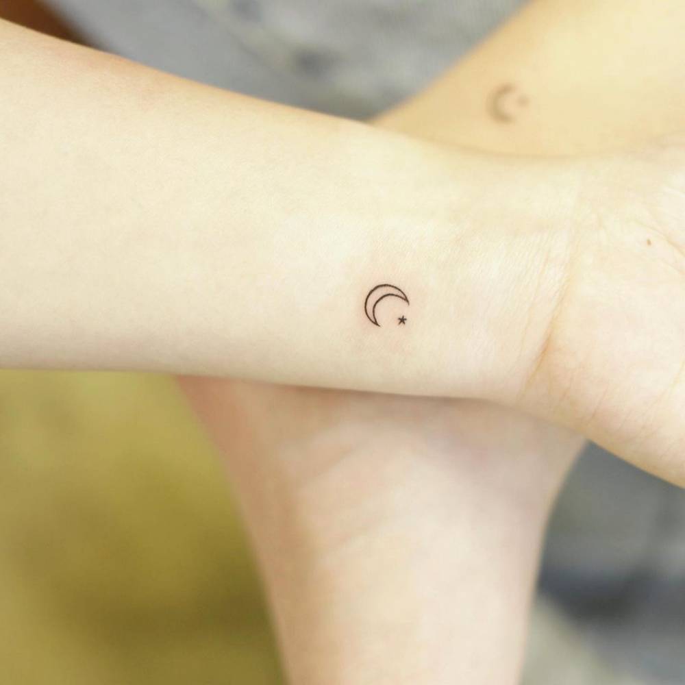 Minimalist matching moon tattoo for best friends.