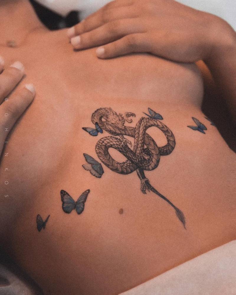 Butterflies for her mom, and a dragon for her dad.