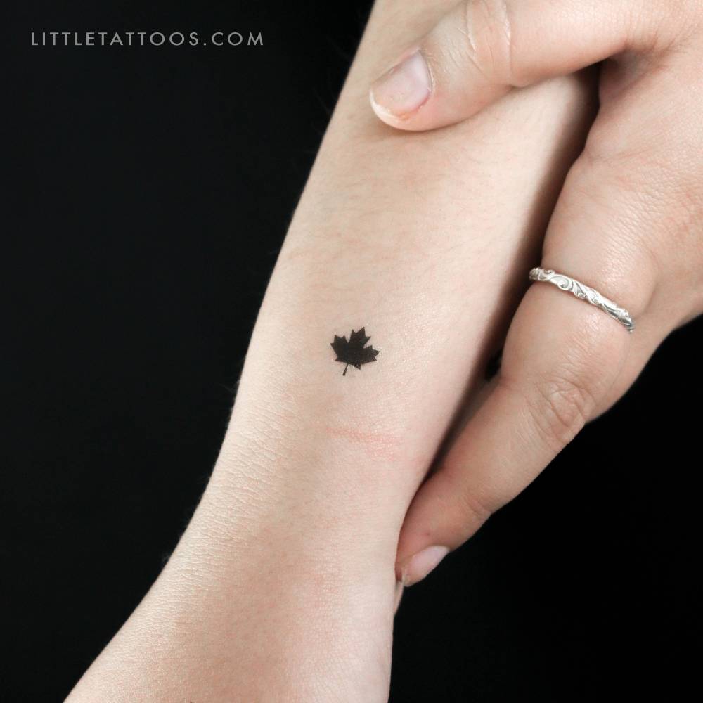 Black Maple Leaf Temporary Tattoo