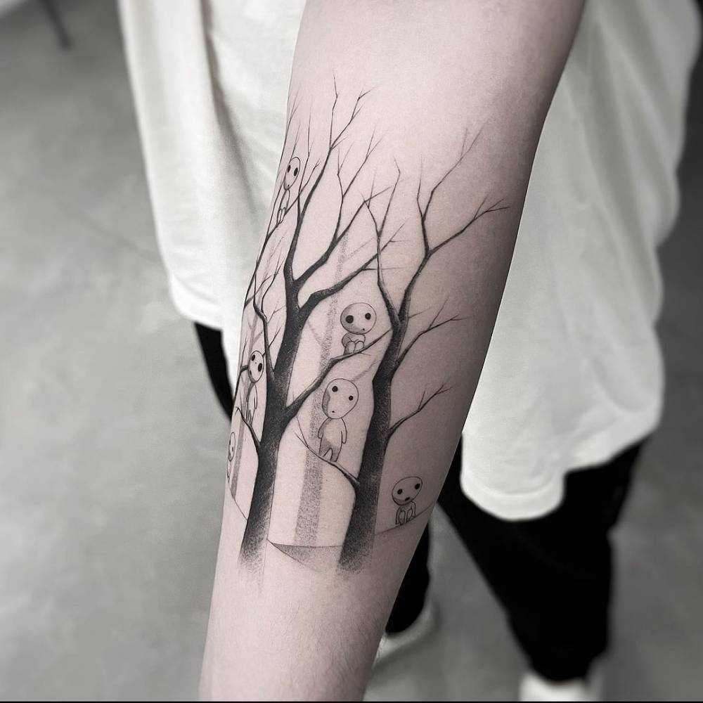 Kodama tattoo on the forearm.