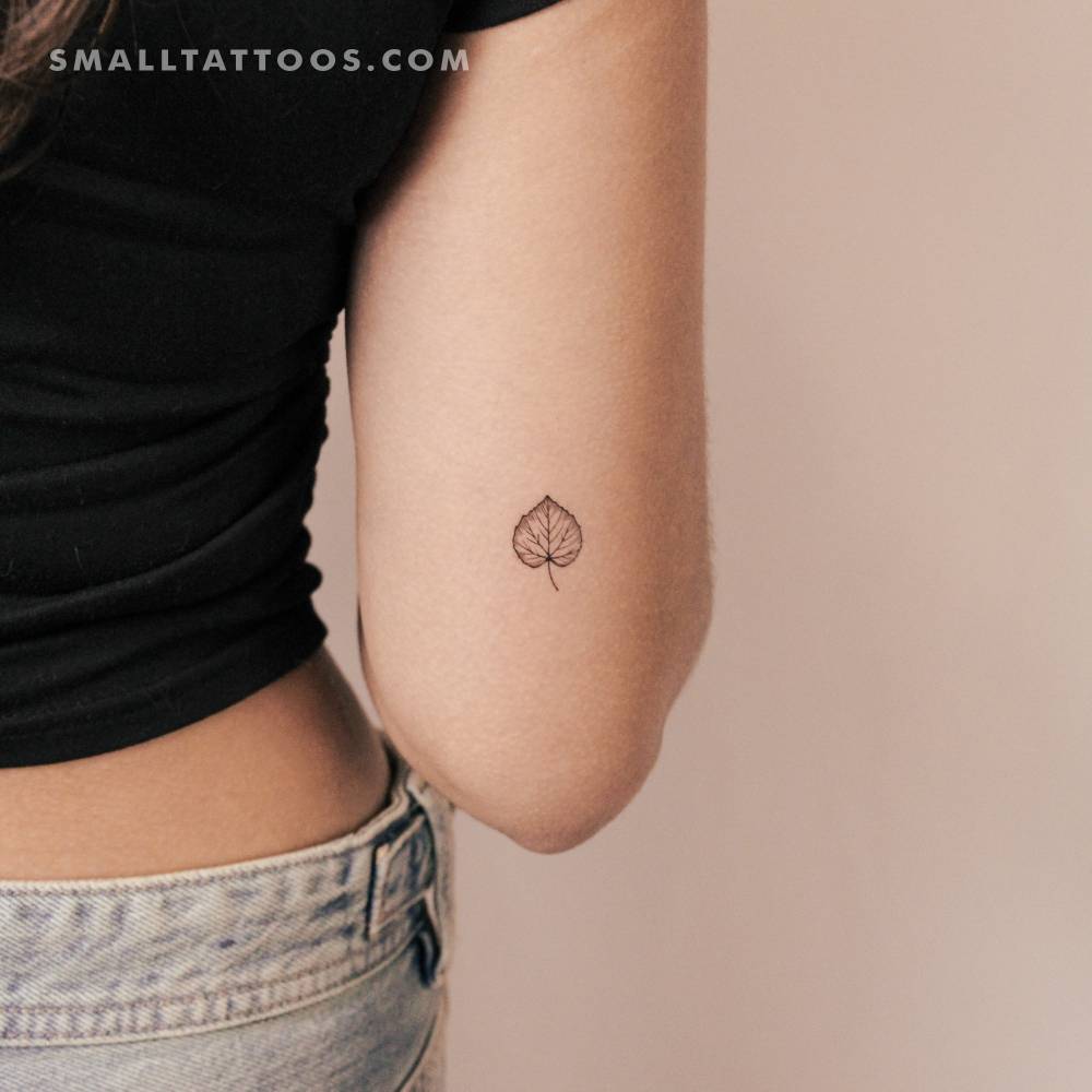 Aspen leaf temporary tattoo located on the tricep.
