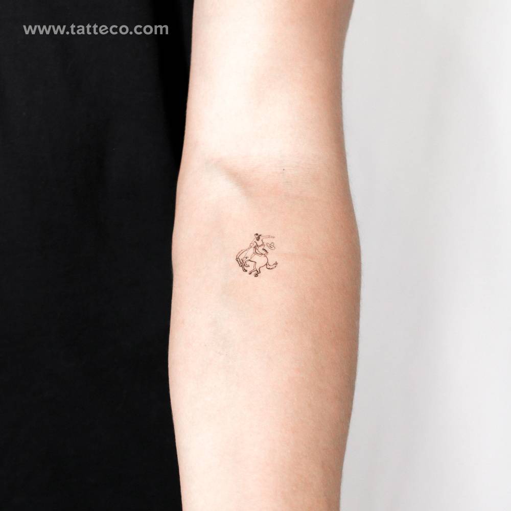 Rodeo temporary tattoo located on the inner forearm.