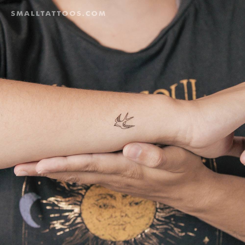 Small Swallow Outline Temporary Tattoo