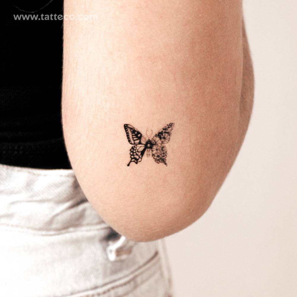 Small Half Flower Half Butterfly Semi-Permanent Tattoo