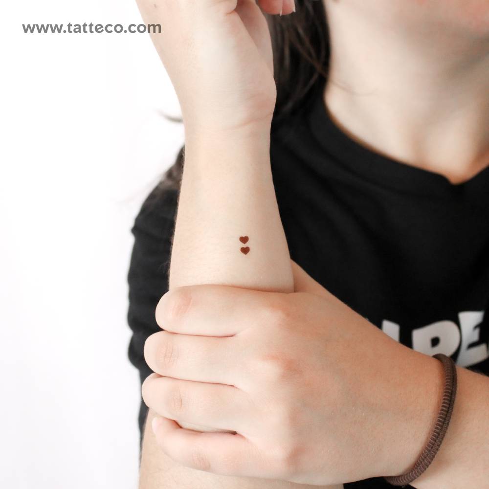 Two Tiny Brown Hearts Temporary Tattoo